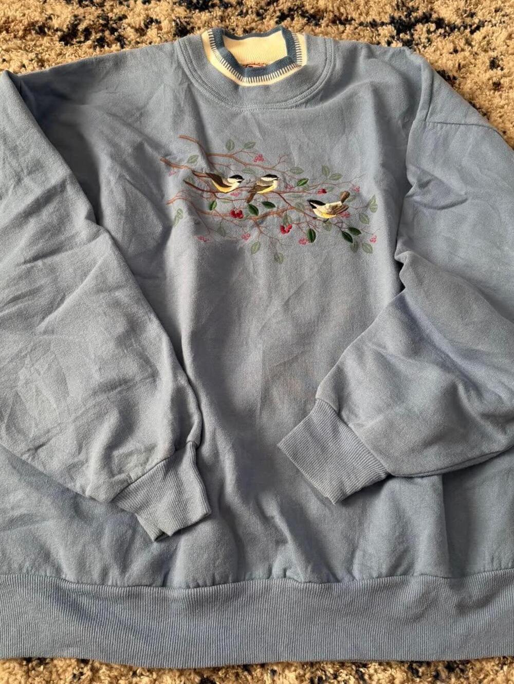 Vintage Blue Top Stitch Chickadee Crewneck Sweatshirt